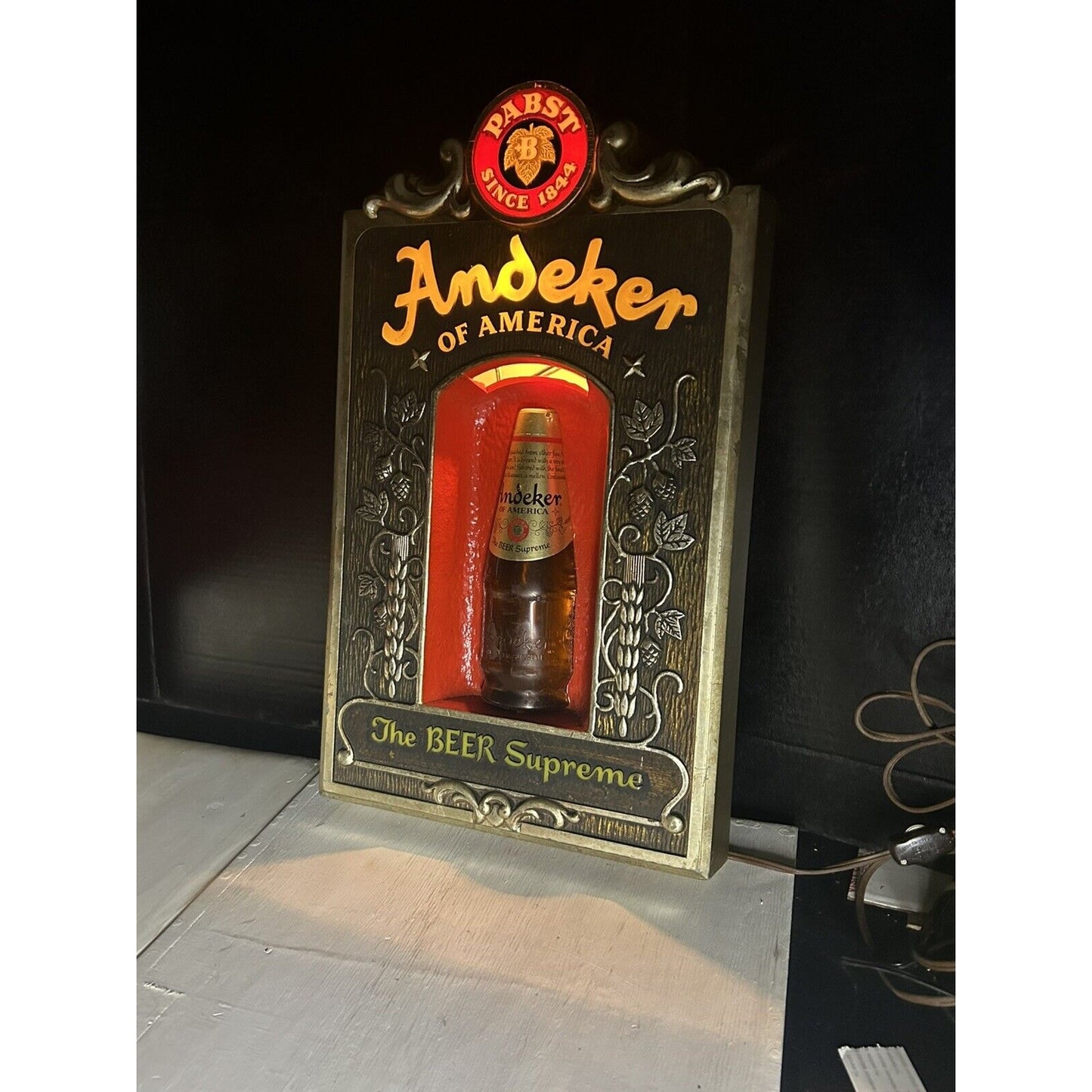 Vintage Pabst Andeker Illuminated Beer Sign — 1970s Working Lighted Advertising — Breweriana
