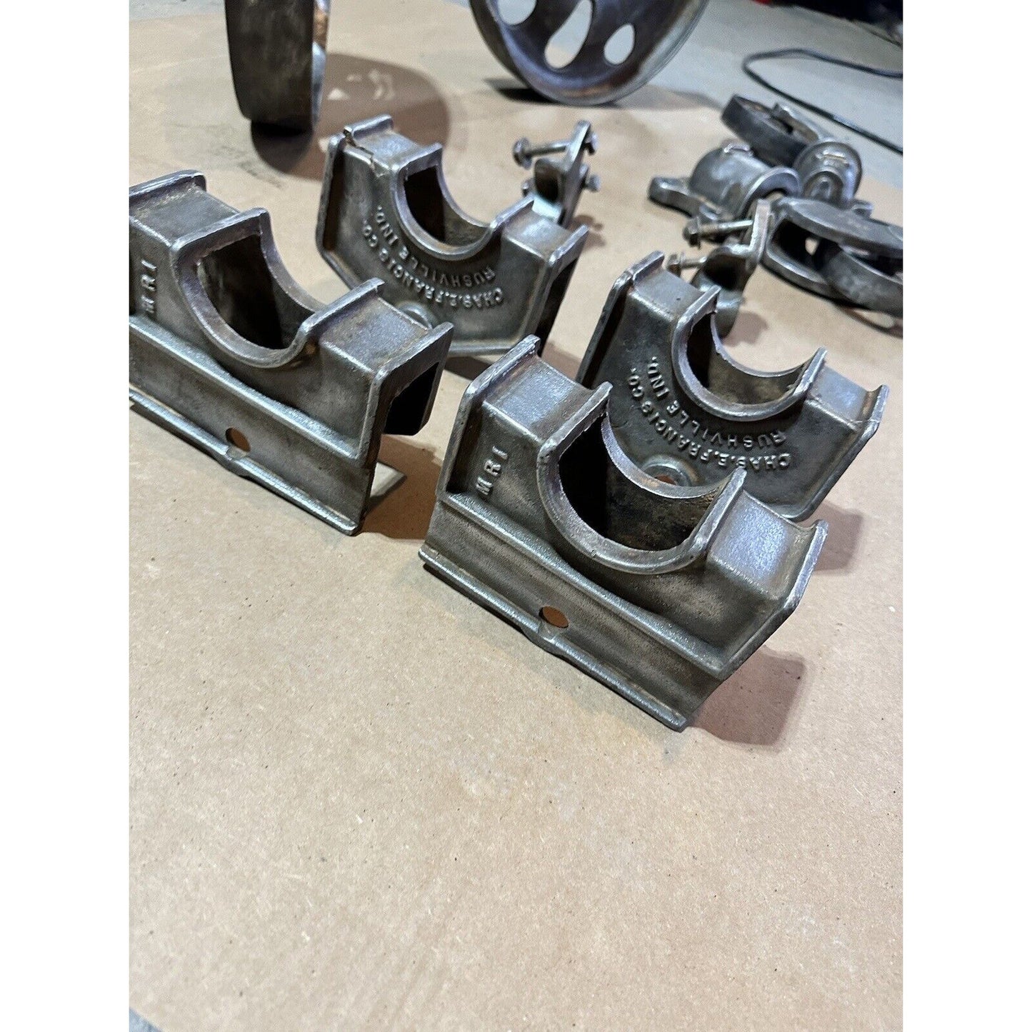 Antique Chas. E. Francis Factory Cart Hardware Set — Complete Cast Iron Wheels, Casters & Brackets