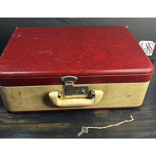 Vintage 1950s Red Vanity Train Case Hard Shell Makeup Case Bakelite Handle Travel Case
