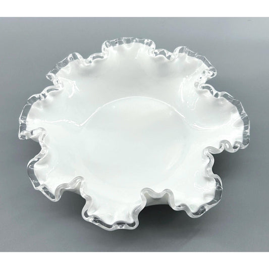 Vintage Fenton Milk Glass Compote • Silver Crest Ruffled Edge • Farmhouse Decor • Rustic Decor • Primitive Decor • Country Home Decor