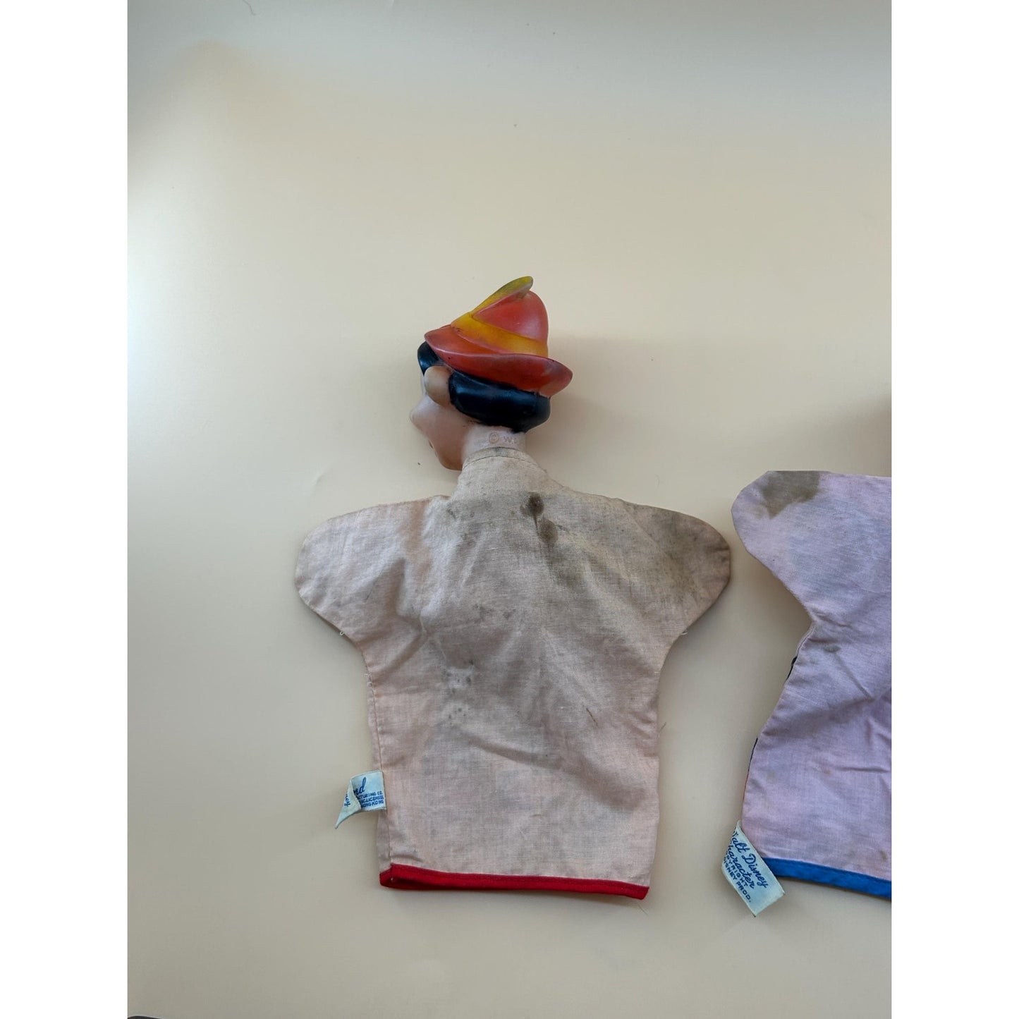 Vintage Disney Pinocchio & Dumbo Hand Puppets Set Vinyl Head Walt Disney Productions Toy 1960s Mid Century Character Disneyana Collectible