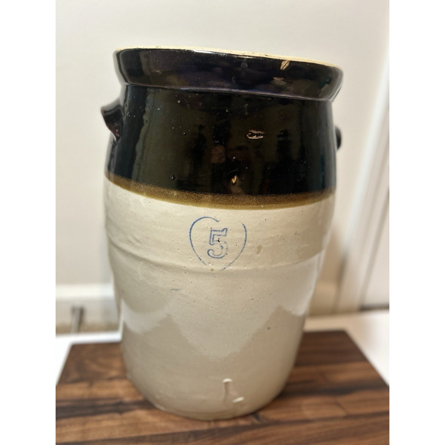 Antique Burley Winter 5 Gallon Stoneware Churn. Salt Glaze Crock W/ Albany Slip