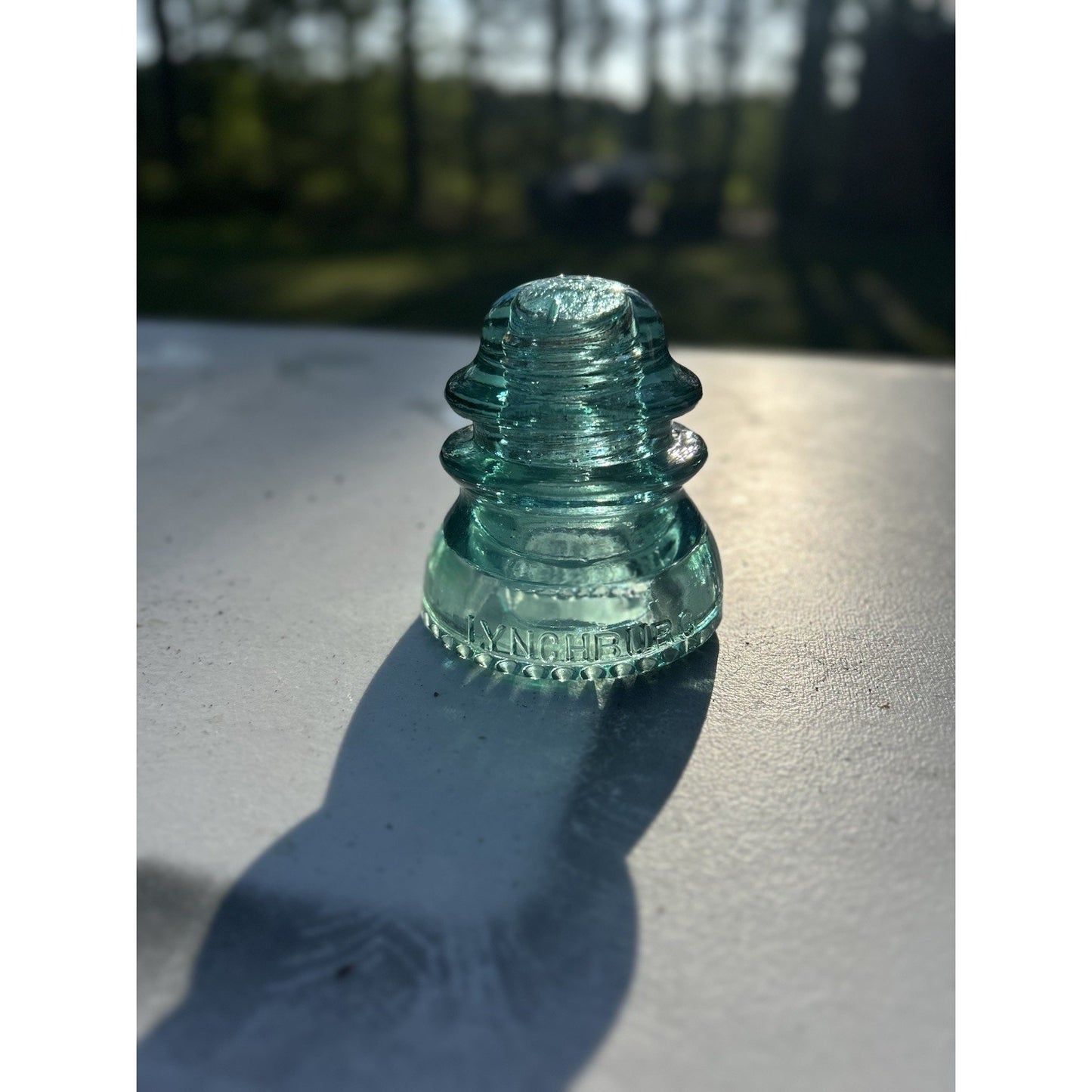 Vintage glass insulator Lynchburg No 44 ice blue all angles