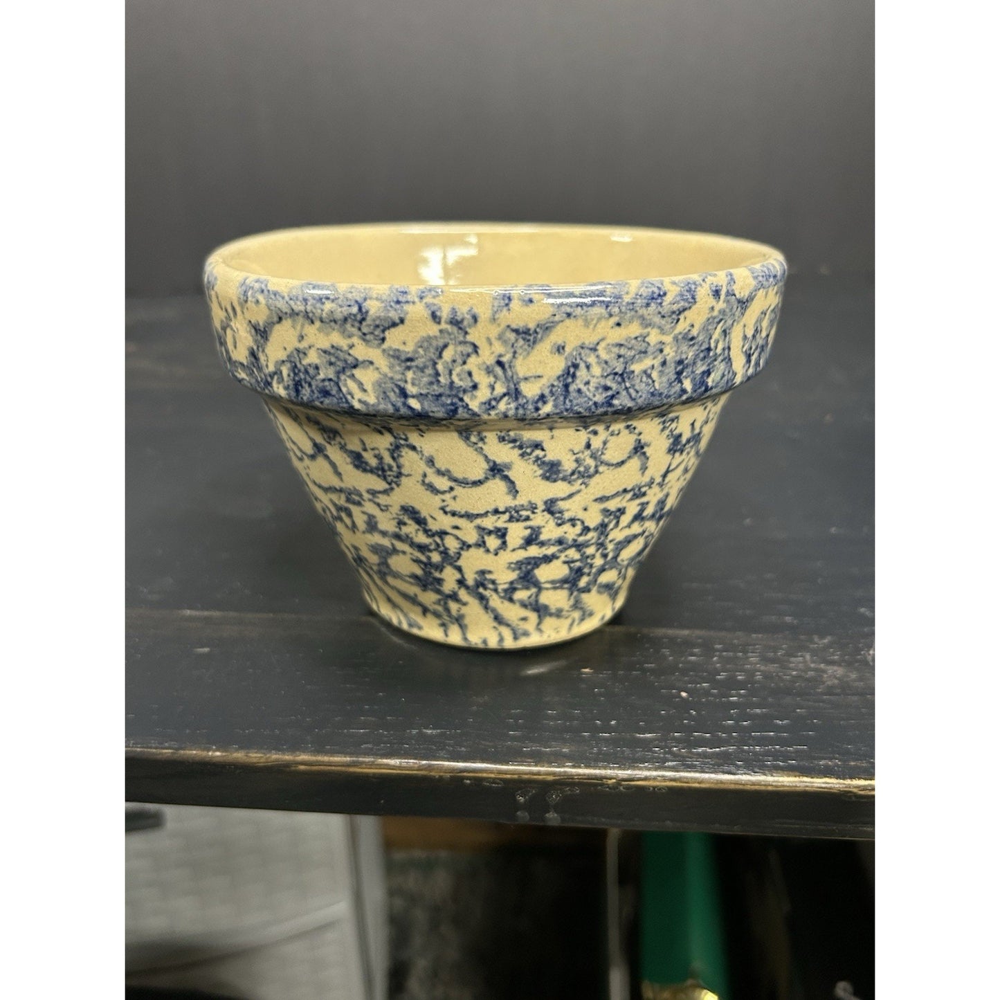 Vintage R Ransbottom 305 Mixing Bowl Blue Spongeware Roseville Ohio Pottery