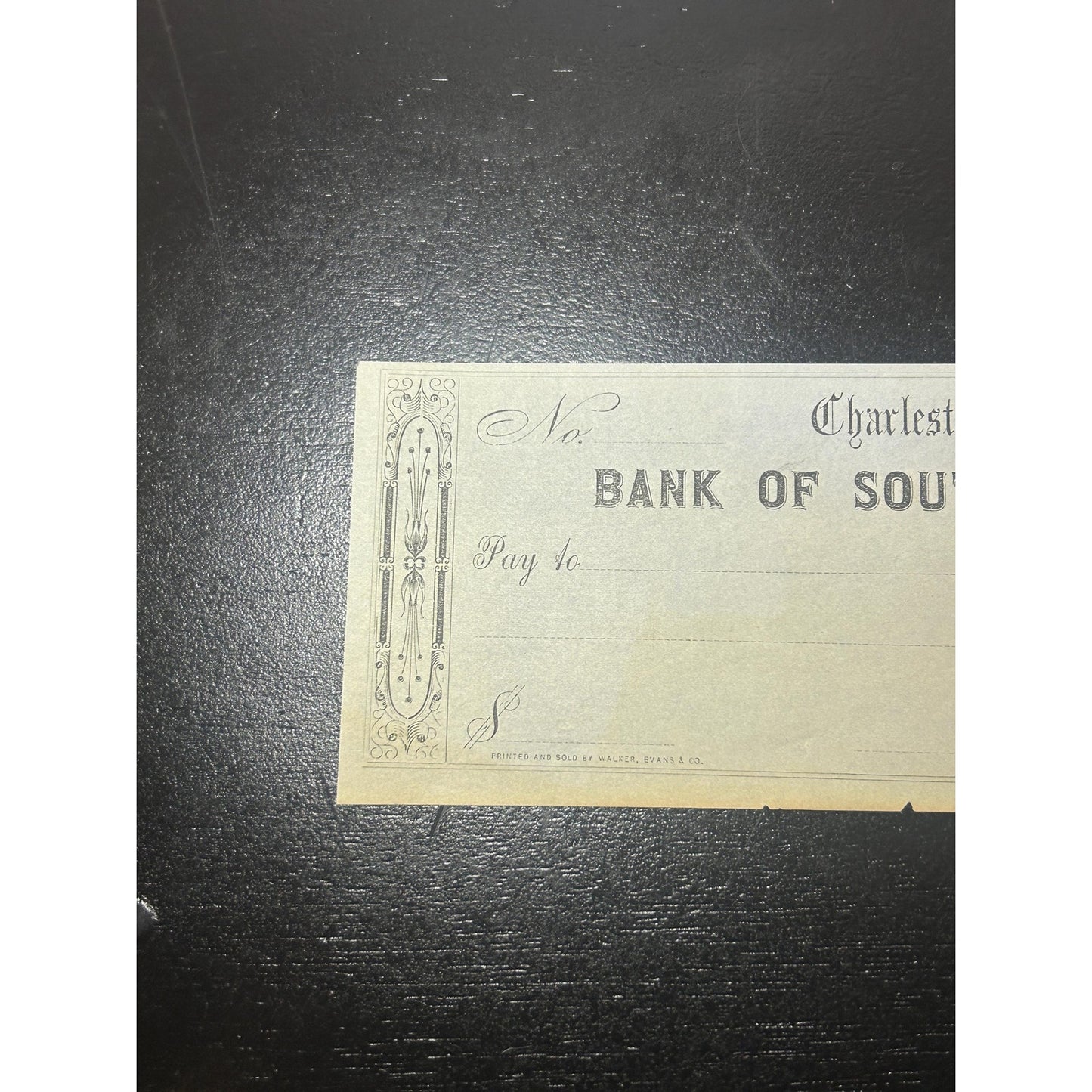 Antique Bank of South Carolina Check Charleston SC | 1800s Blank Bank Note Form | Southern Ephemera Paper Collectible. Very rare civil war!