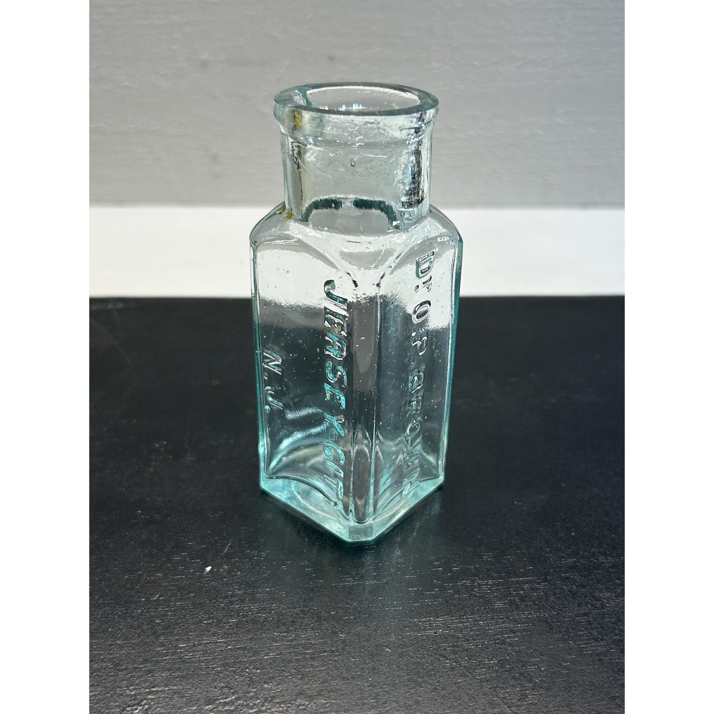Antique Dr. O.P. Brown Medicine Bottle – Aqua Blue Glass, Embossed Jersey City NJ – 1800s Patent Cure Pharmacy Apothecary Collectible. rare