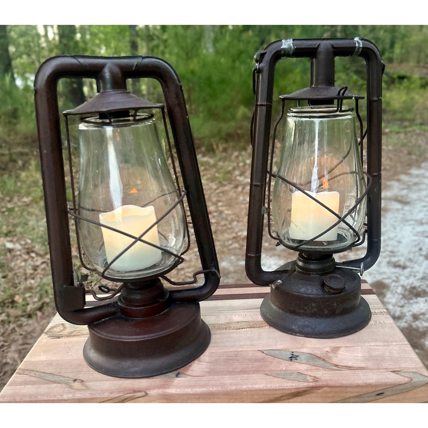 Antique Railroad Oil Lantern Pair Dietz & Monarch Tubular Lanterns Museum Conserved Patina Industrial Farmhouse Lighting Primitive Railroad