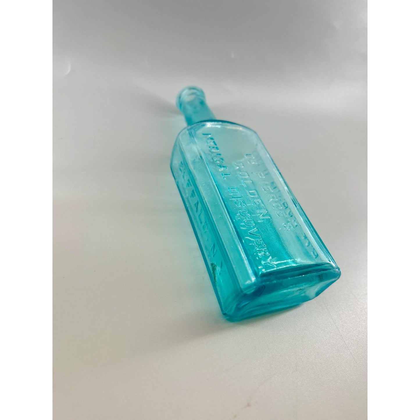 Antique Dr Pierce Golden Medical Discovery Aqua Blue Medicine Bottle Buffalo NY Patent Medicine c1880s
