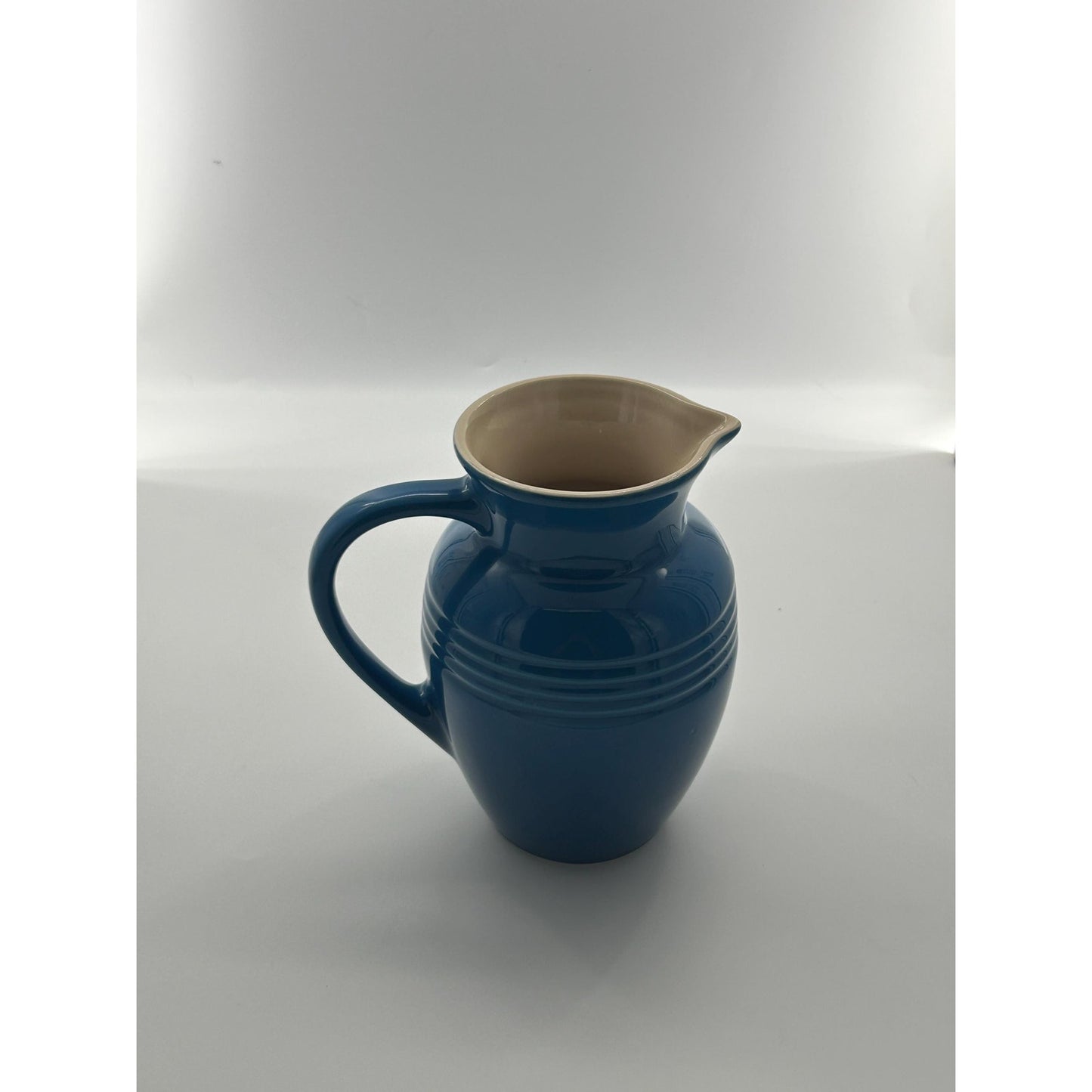Le Creuset Marseille Blue Stoneware Pitcher Cream Interior Water Jug Farmhouse Kitchen Decor Pouring Jug French Country Decor Large Ceramic