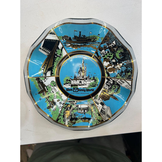 Vintage Walt Disney World Magic Kingdom Glass Souvenir Dish • 1970s Walt Disney Productions Collectible Plate • Retro Disney Decor