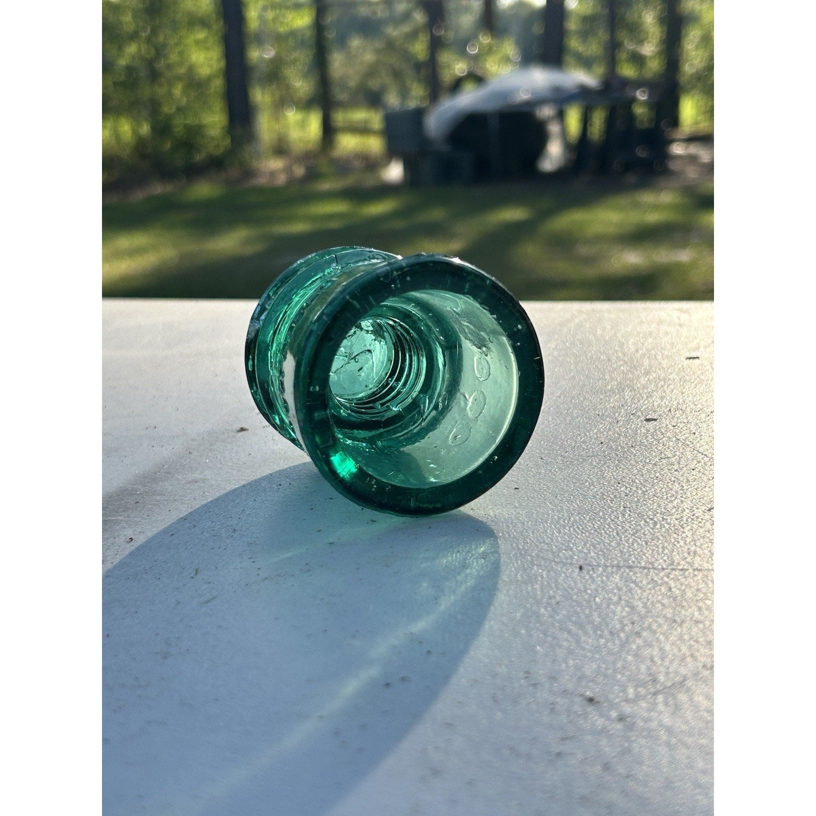 Vintage Brookfield emerald green insulator bubble detail light