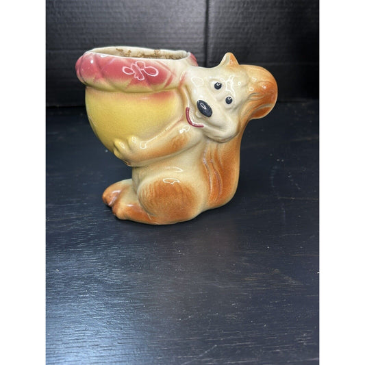 Vintage Ceramic Squirrel Planter Vase Pot Mid Century Retro Woodland Figurine