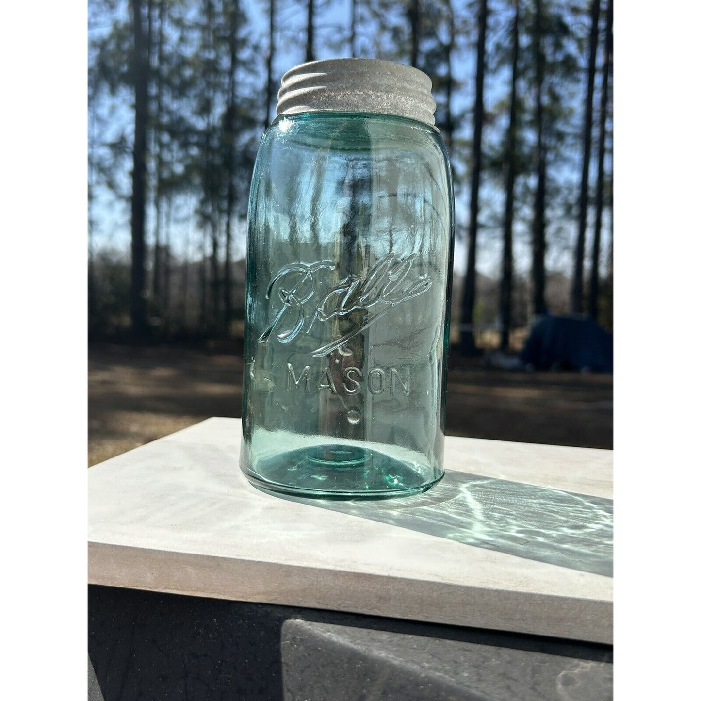 Ball Triple L quart jar aqua blue light transparency