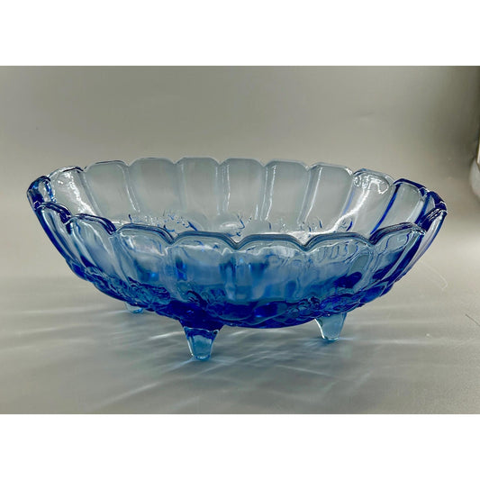 Vintage Blue Thumbprint Fruit Bowl • Indiana Glass • Large Scalloped Pressed Glass Centerpiece • Sapphire Blue Serving Bowl • Rare MCM Decor