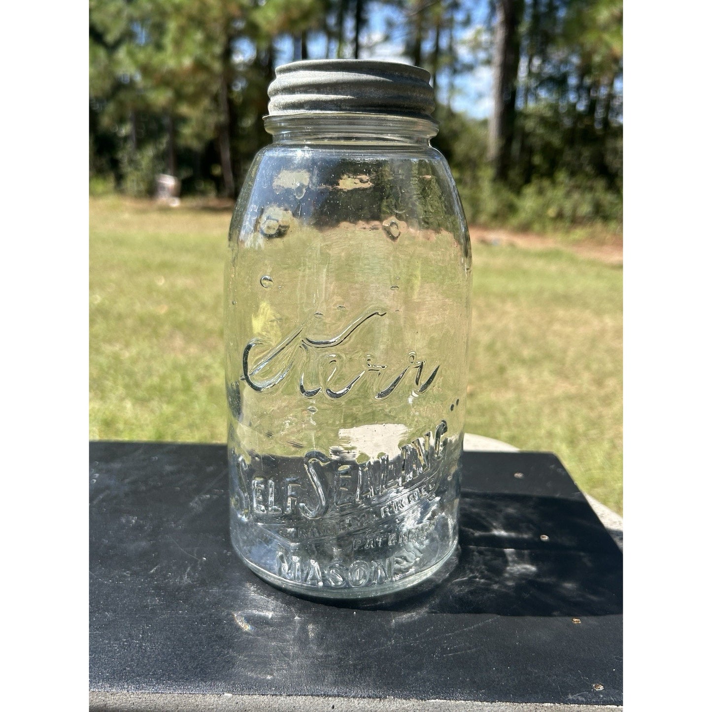 Rare Kerr Mason Jar Sand Springs OK 1915 Patent Seed Bubble Glass Near Mint