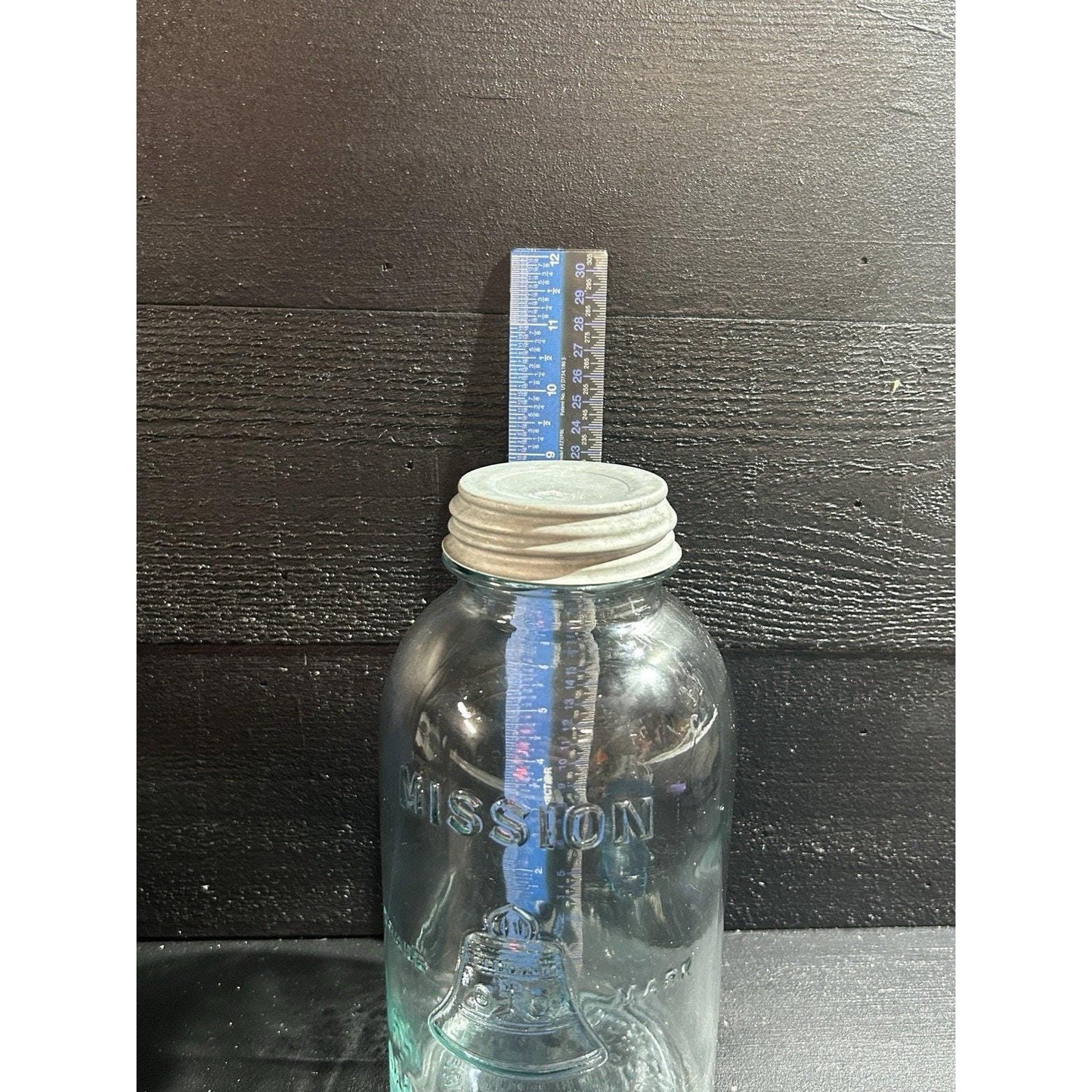 Very Rare Half Gallon Mission Bell Mason Jar – Aqua Blue Antique Canning Jar – W.J. Latchford Los Angeles California Farmhouse Kitchen Decor