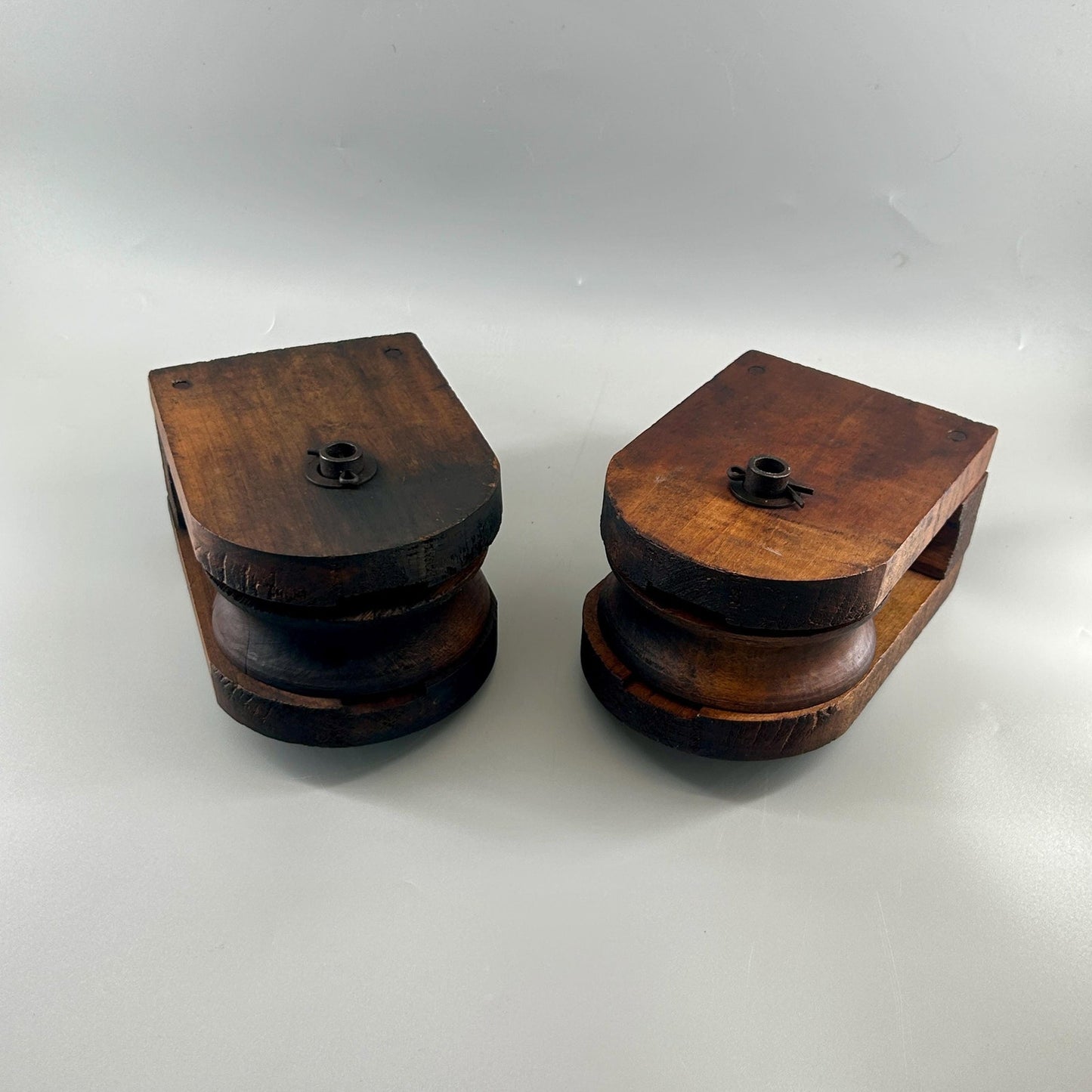 Antique Wooden Barn Pulley Block Pair Primitive Farm Hay Trolley Pulleys Rustic Industrial Farmhouse Decor Architectural Salvage