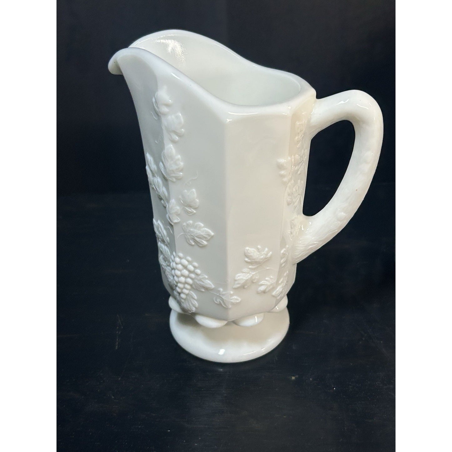 Vintage Westmoreland paneled milk glass pitcher full profile