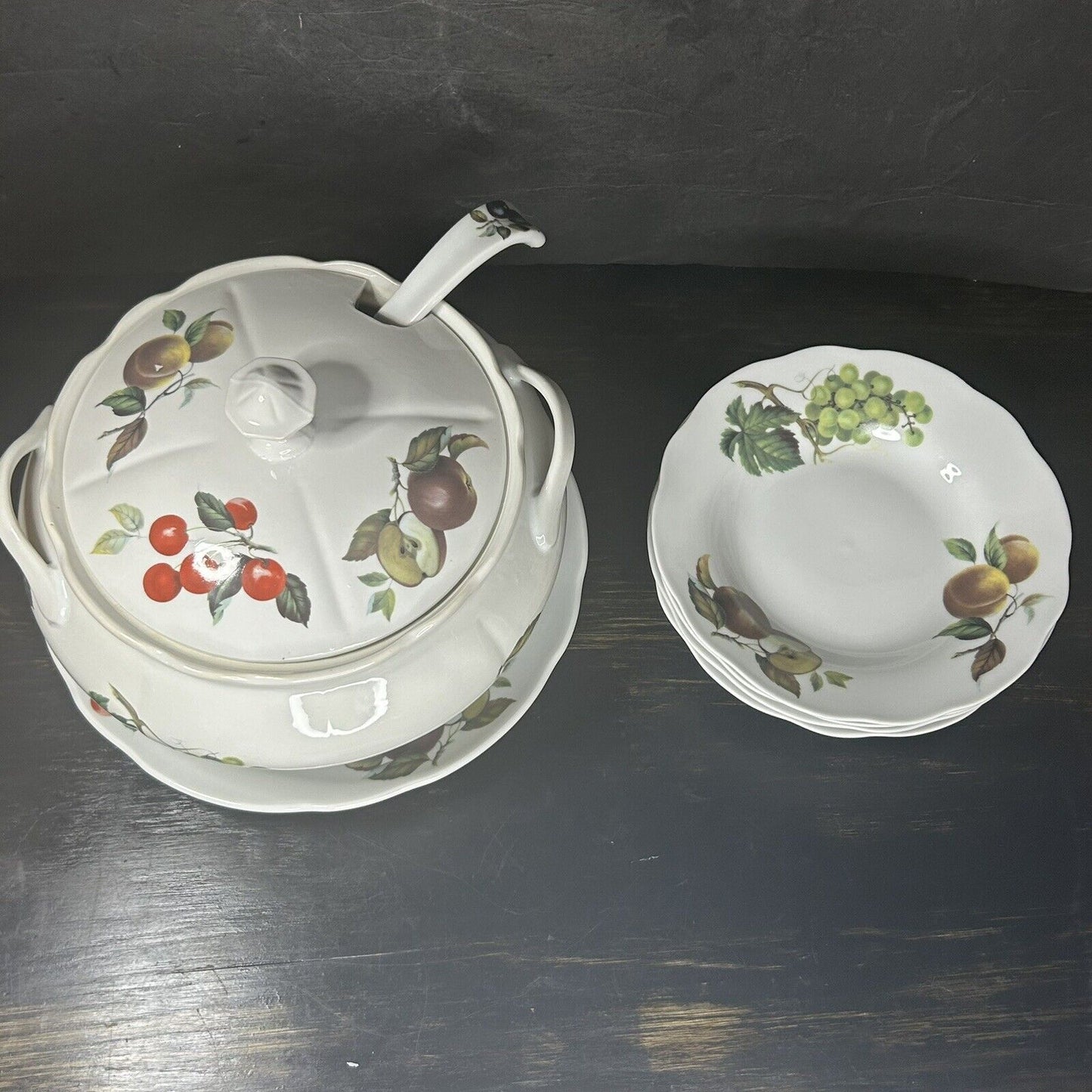 BIA International Cordon Bleu Fruit Tureen with Underplate, Ladle & 4 Soup Bowls