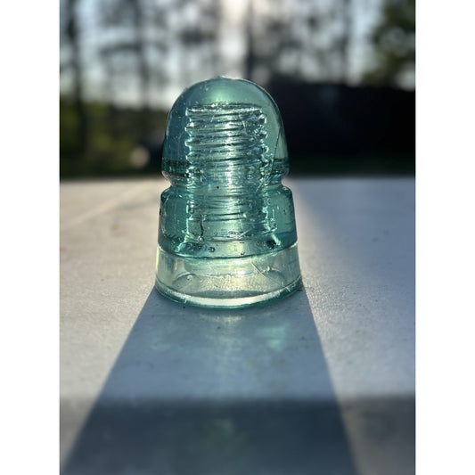 Brookfield Beehive aqua blue ice glass insulator B mark side view