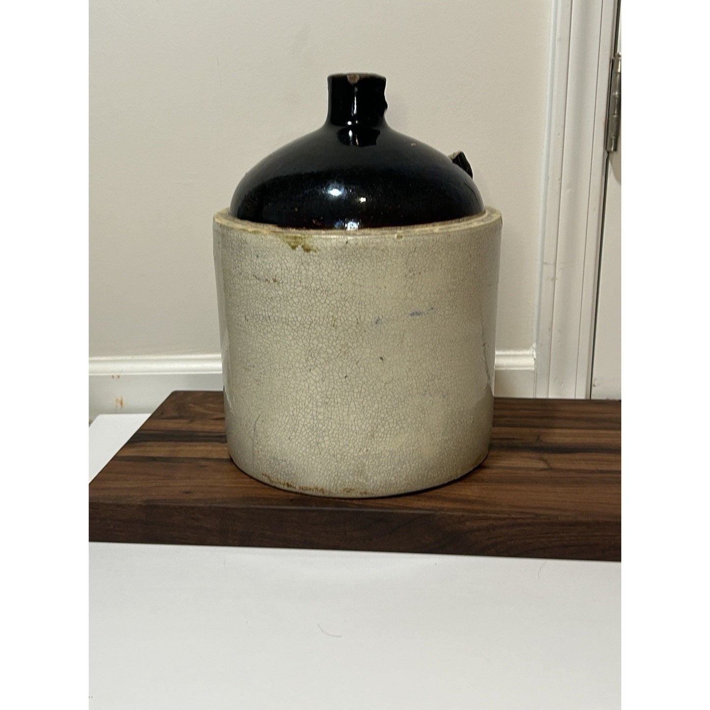 Antique Burley Winter 2 Gallon Stoneware Jug Cobalt Blue Heart Salt Glaze Crock