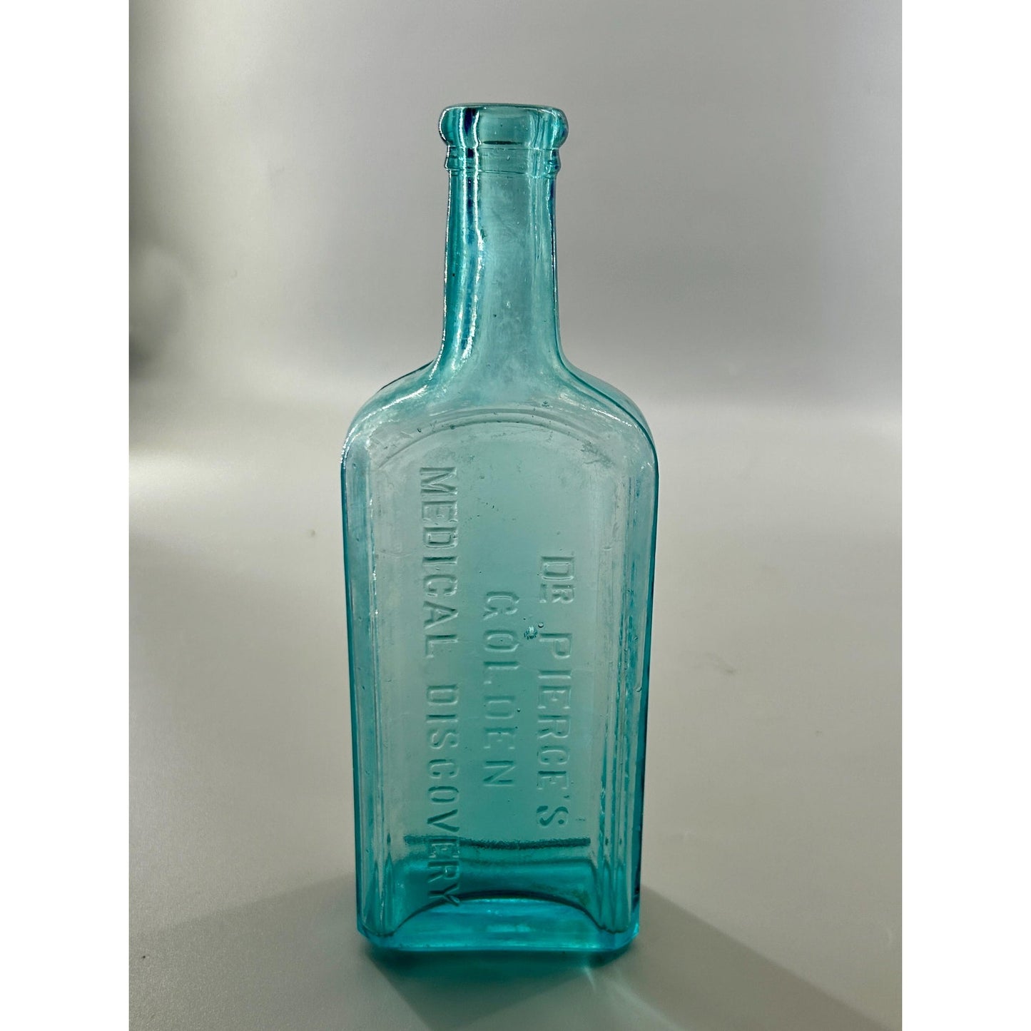 Antique Dr Pierce Golden Medical Discovery Aqua Blue Medicine Bottle Buffalo NY Patent Medicine c1880s