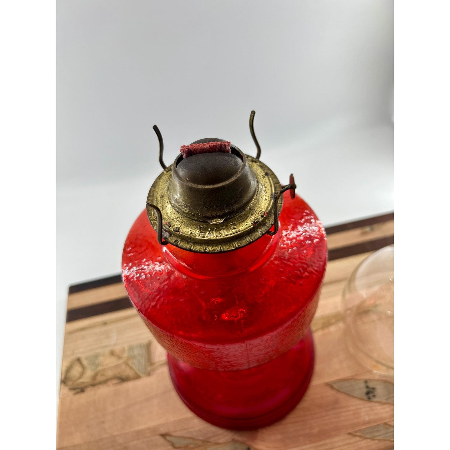 Antique Ruby Red Glass Oil Lamp 22” Tall – Figural Heron Marsh Scene Pedestal – Victorian Kerosene Parlor Lamp – Cranberry Pressed Glass