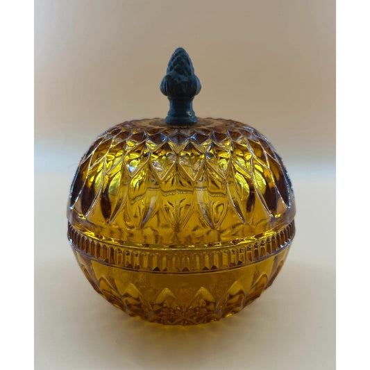 Vintage Indiana Glass Amber Lidded Candy Dish Diamond Point Pressed Glass Mid Century Decor. Gorgeous color and details.