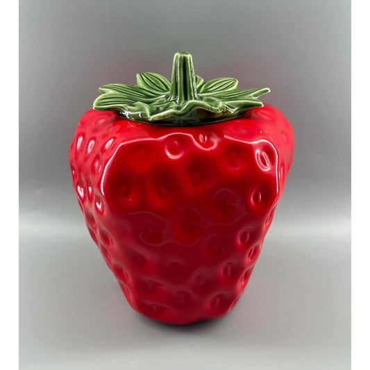Rare Vintage McCoy Strawberry Cookie Jar Red Green Ceramic Fruit Cookie Jar Farmhouse Kitchen Decor