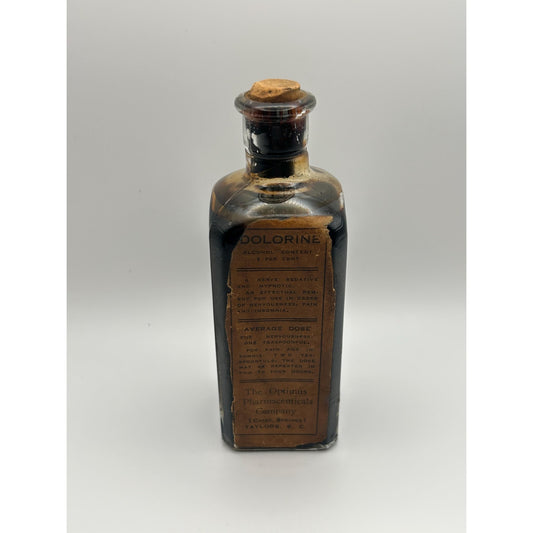 Vintage Dolorine Taylors SC apothecary bottle detail