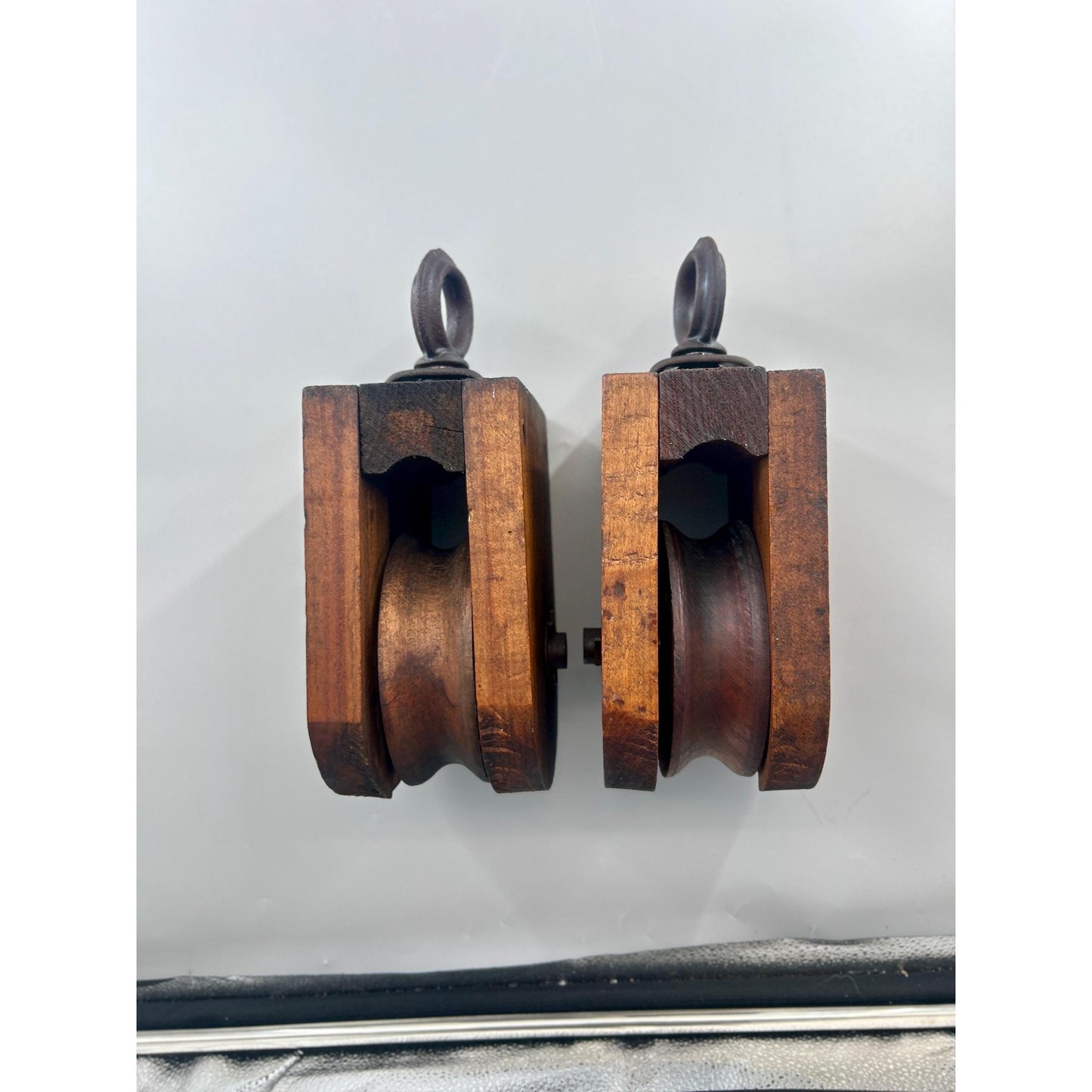 Antique Wooden Barn Pulley Block Pair Primitive Farm Hay Trolley Pulleys Rustic Industrial Farmhouse Decor Architectural Salvage