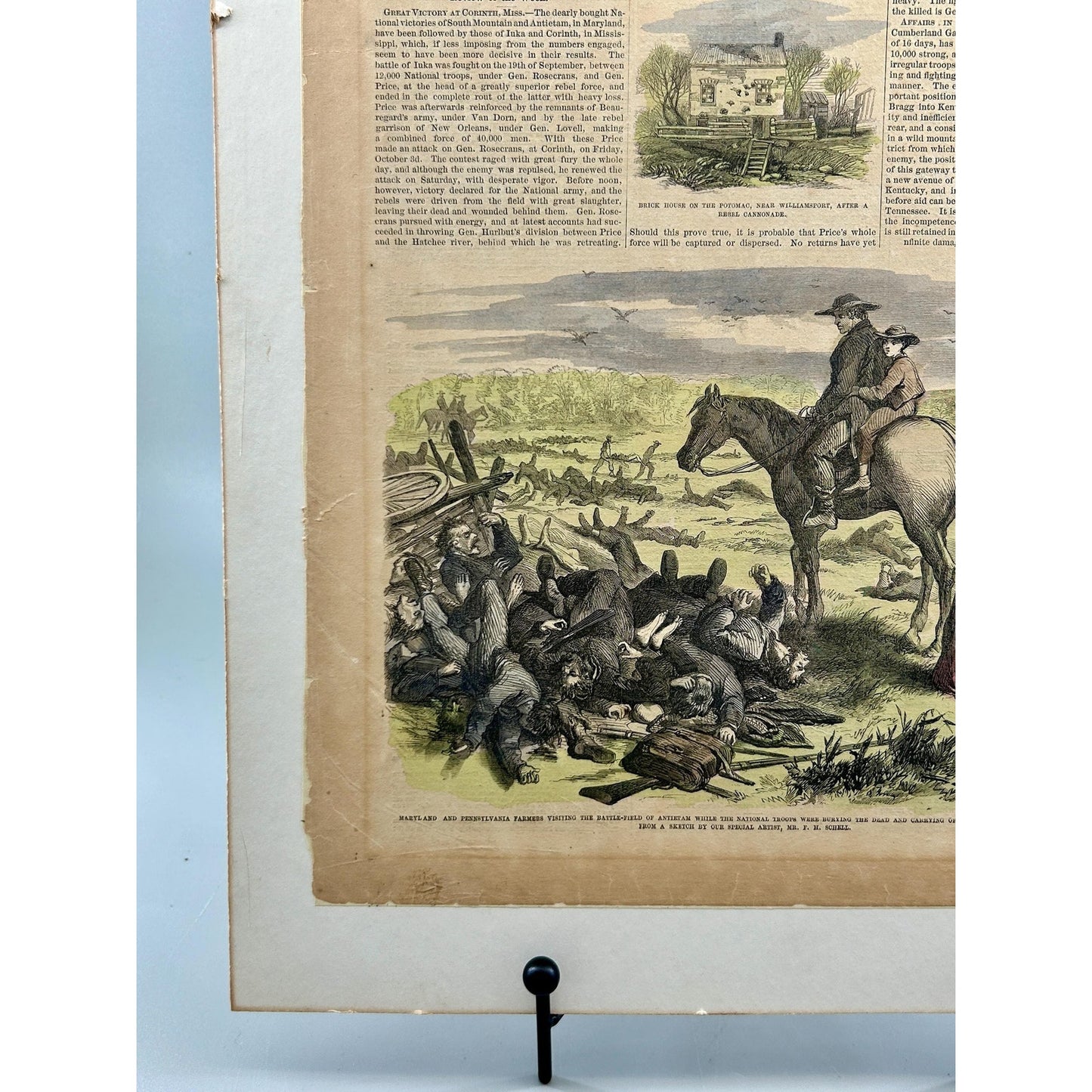 Antique Rare 1862 Frank Leslie Illustrated Newspaper Civil War Antietam Battlefield Original Hand Colored Engraving October 18 Issue