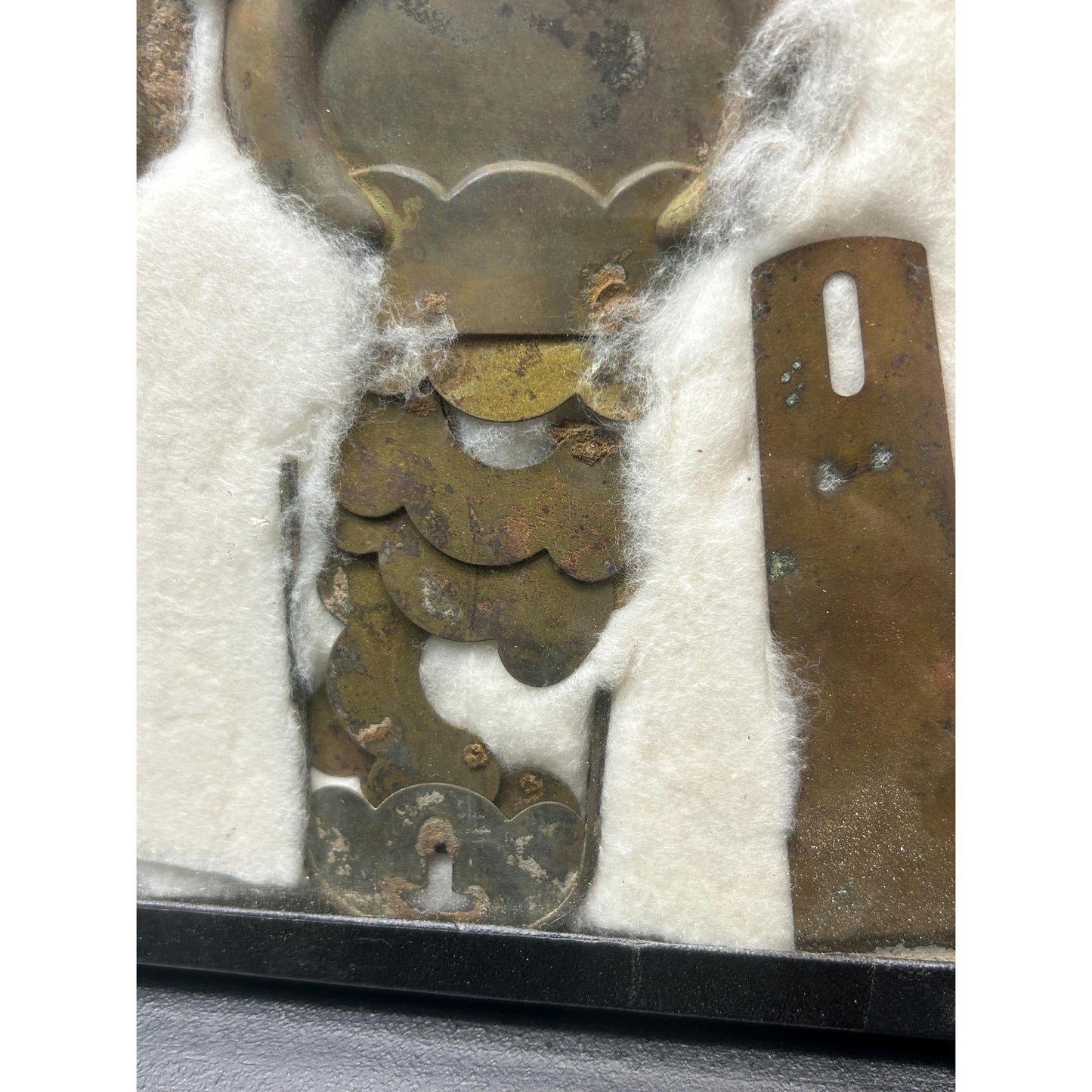 Antique Civil War Era Officer Epaulette Shoulder Scales Framed Riker case. Relic