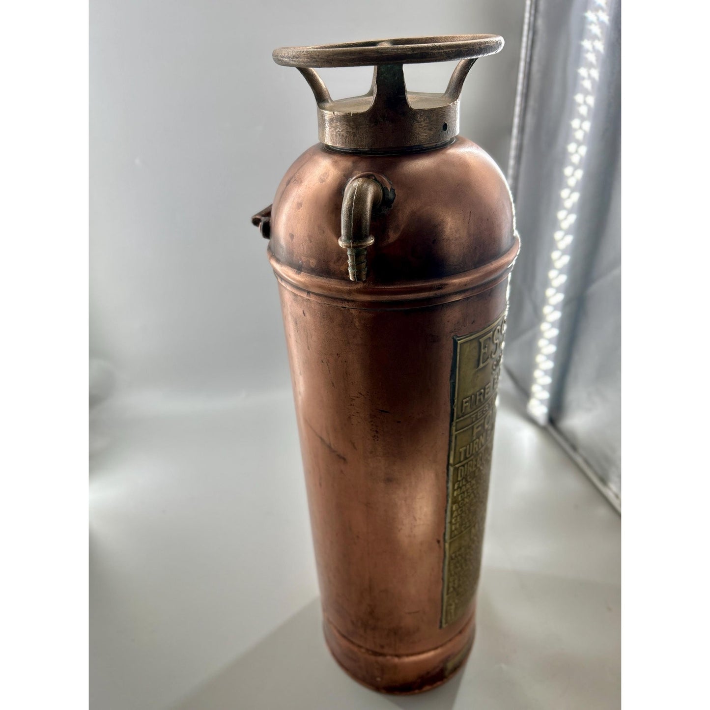 Antique ESSANAY Soda Acid Fire Extinguisher Copper Brass Original Glass Bottle Industrial Firehouse Decor Early 1900s