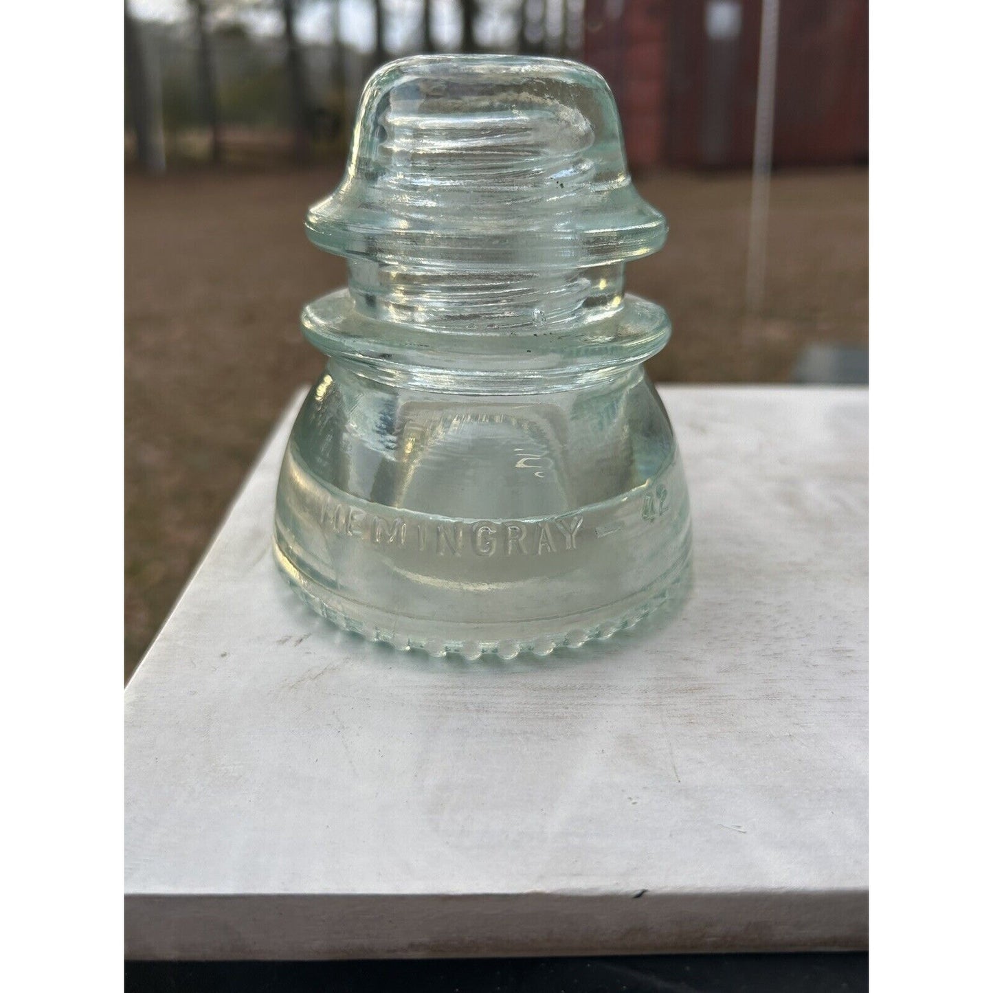 Hemingray 42 clear glass insulator Mold 1 side view