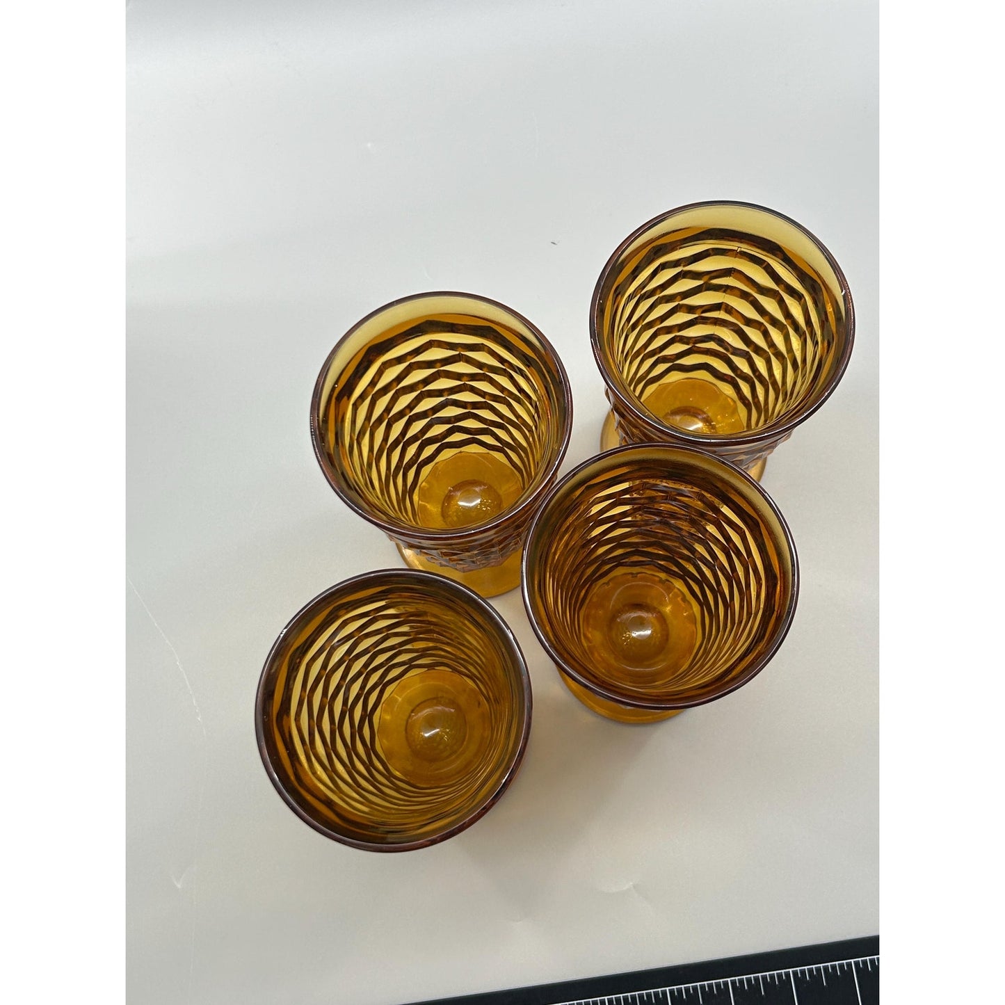 Vintage Indiana Glass Whitehall Cube Tumblers Set of 4 Amber Footed Glasses Mid Century Barware Retro Drinkware. Honey Brown Root Beer MCM