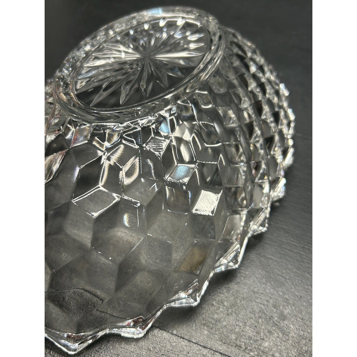 Vintage Fostoria American Clear Glass Oval Serving Bowl • Pressed Glass Cube Pattern • 9” Fruit or Salad Bowl • Elegant Tableware. Brilliant
