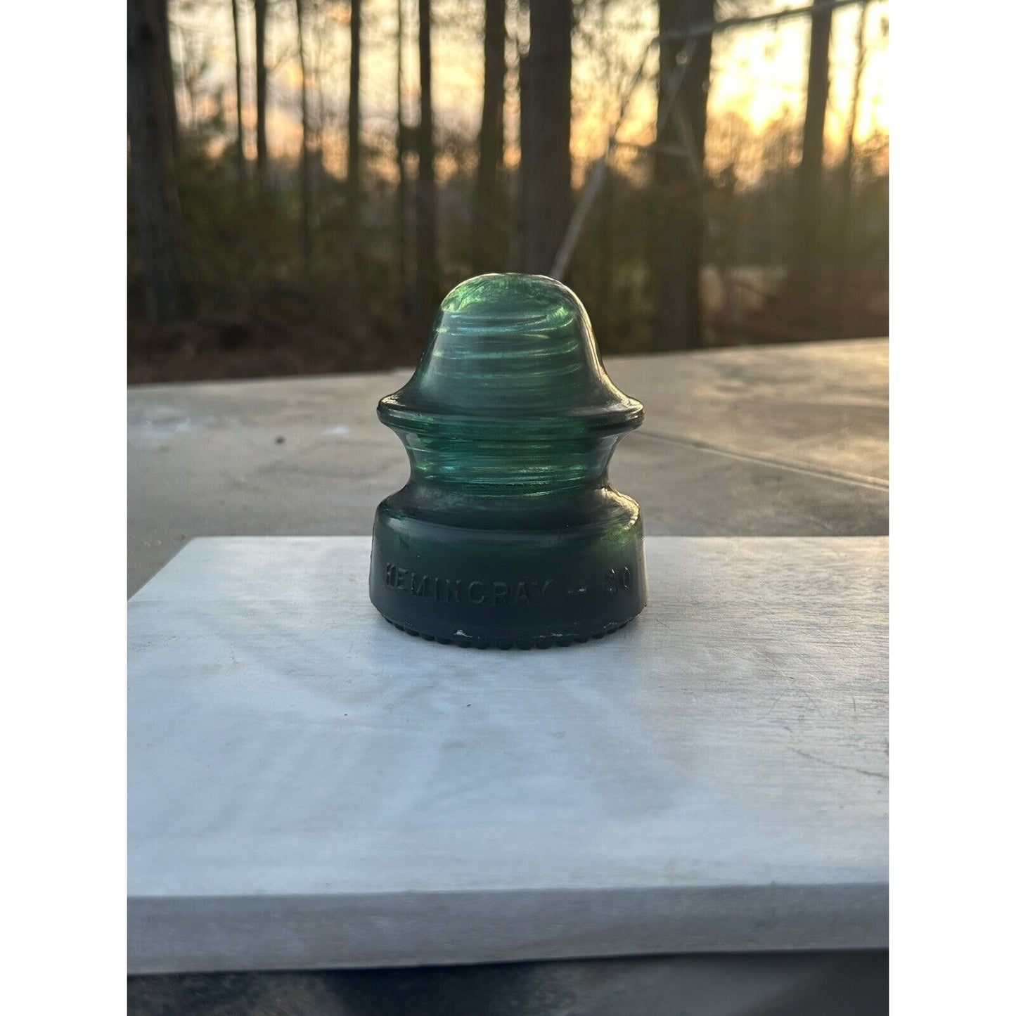 Vintage Hemingray No 20 dark green insulator drip points