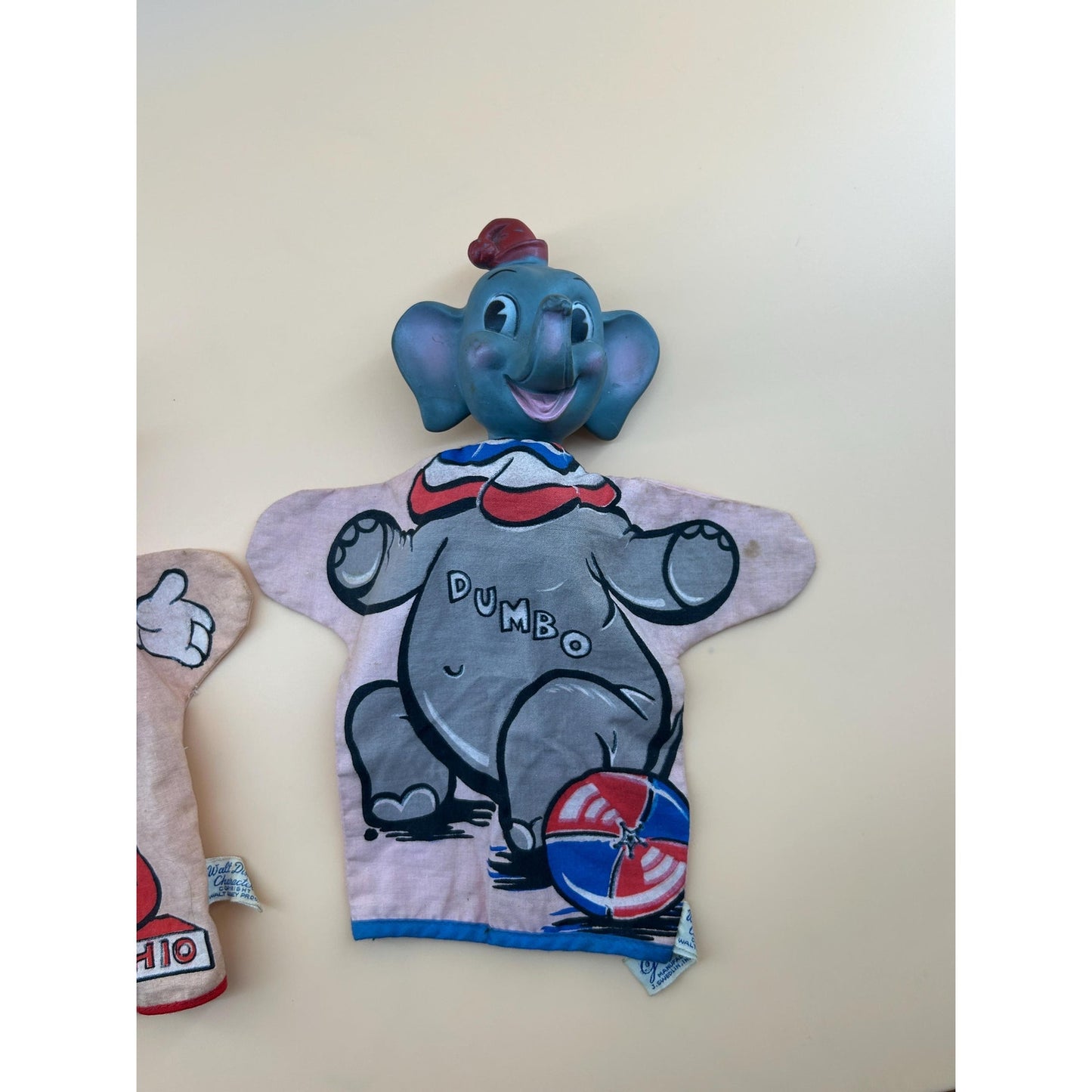 Vintage Disney Pinocchio & Dumbo Hand Puppets Set Vinyl Head Walt Disney Productions Toy 1960s Mid Century Character Disneyana Collectible
