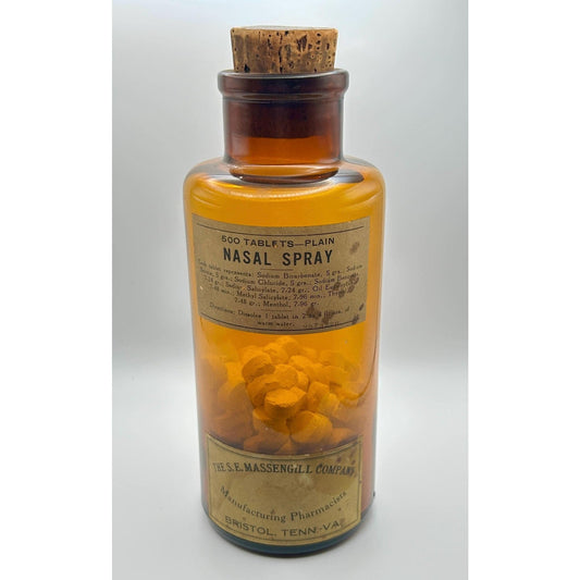 Antique Amber Apothecary Bottle Eli Lilly Pharmacy Medicine Bottle Calcium Sulphide Vintage Drugstore Glass. W original tablets and cork