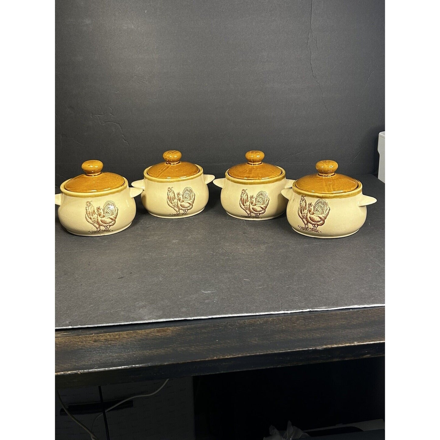 Vintage farmhouse rooster baking dish set 4 all angles