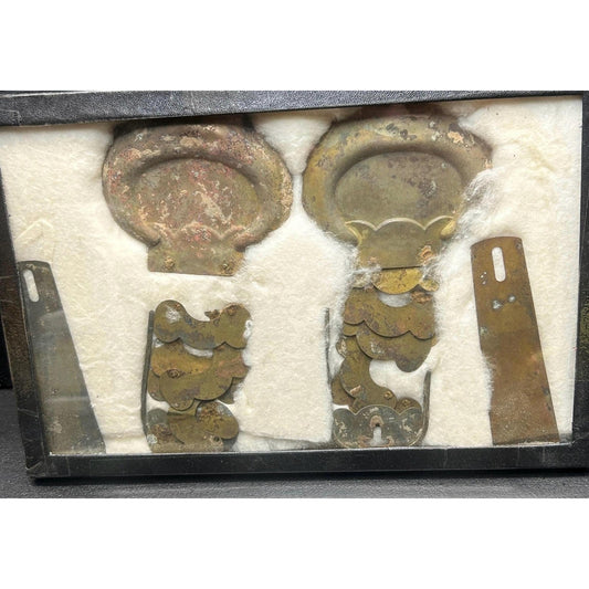 Antique Civil War Era Officer Epaulette Shoulder Scales Framed Riker case. Relic