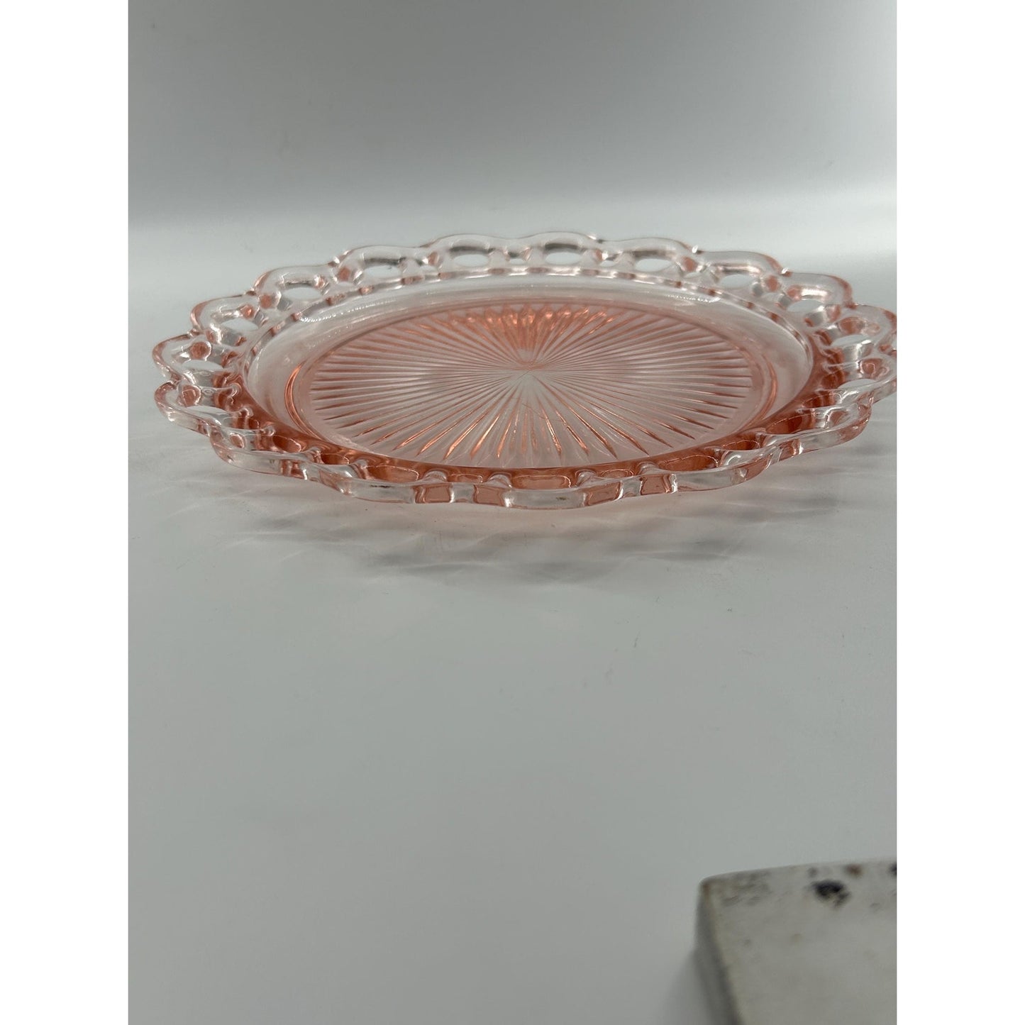 Pink Depression Glass Plate 1930s Art Deco Pressed Glass Serving Dish Scalloped Rim Vintage Collectible Glassware