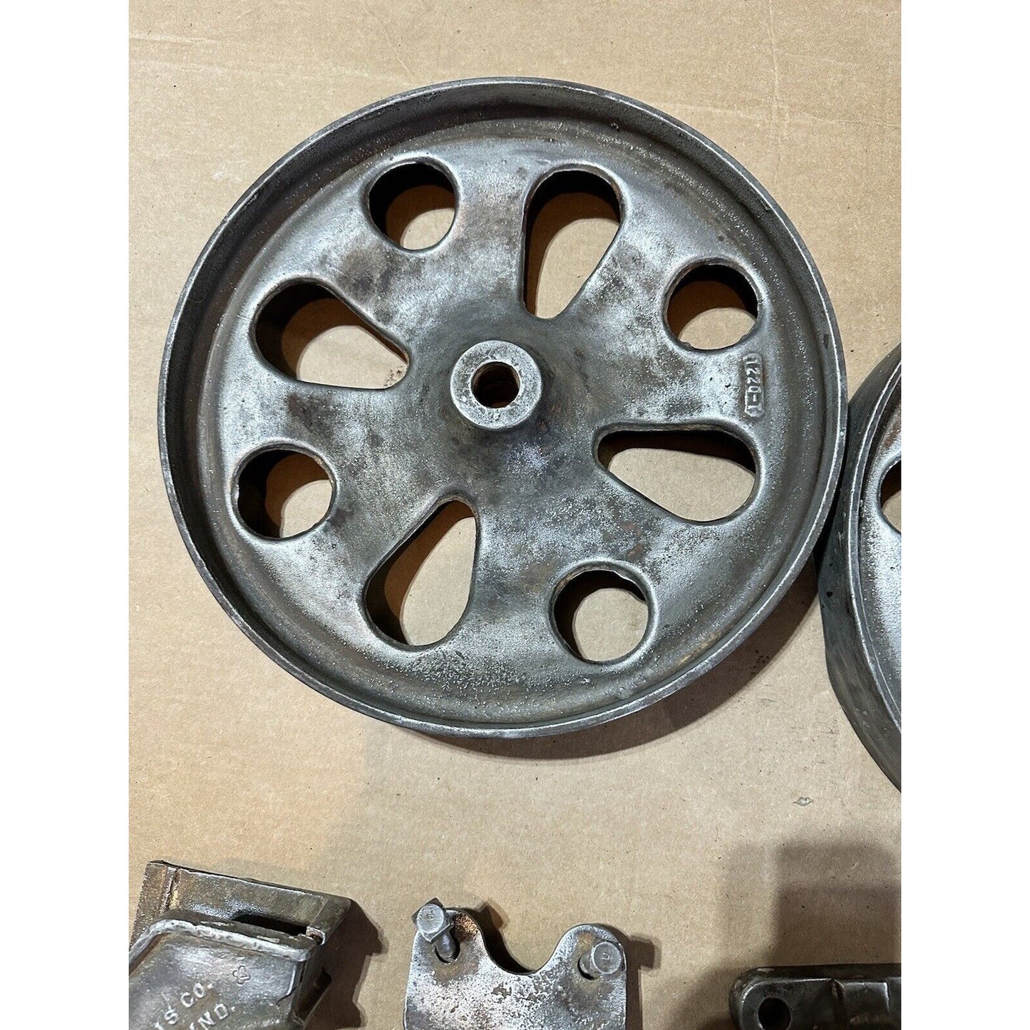 Antique Chas. E. Francis Factory Cart Hardware Set — Complete Cast Iron Wheels, Casters & Brackets