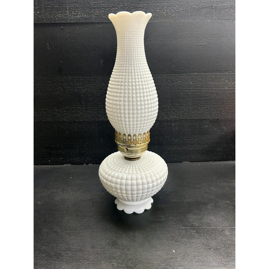 Vintage Milk Glass Hobnail Oil Lamp • Matching Globe & Base • White Milkglass Table Lamp • Cottagecore Farmhouse Decor • Mid Century Lamp