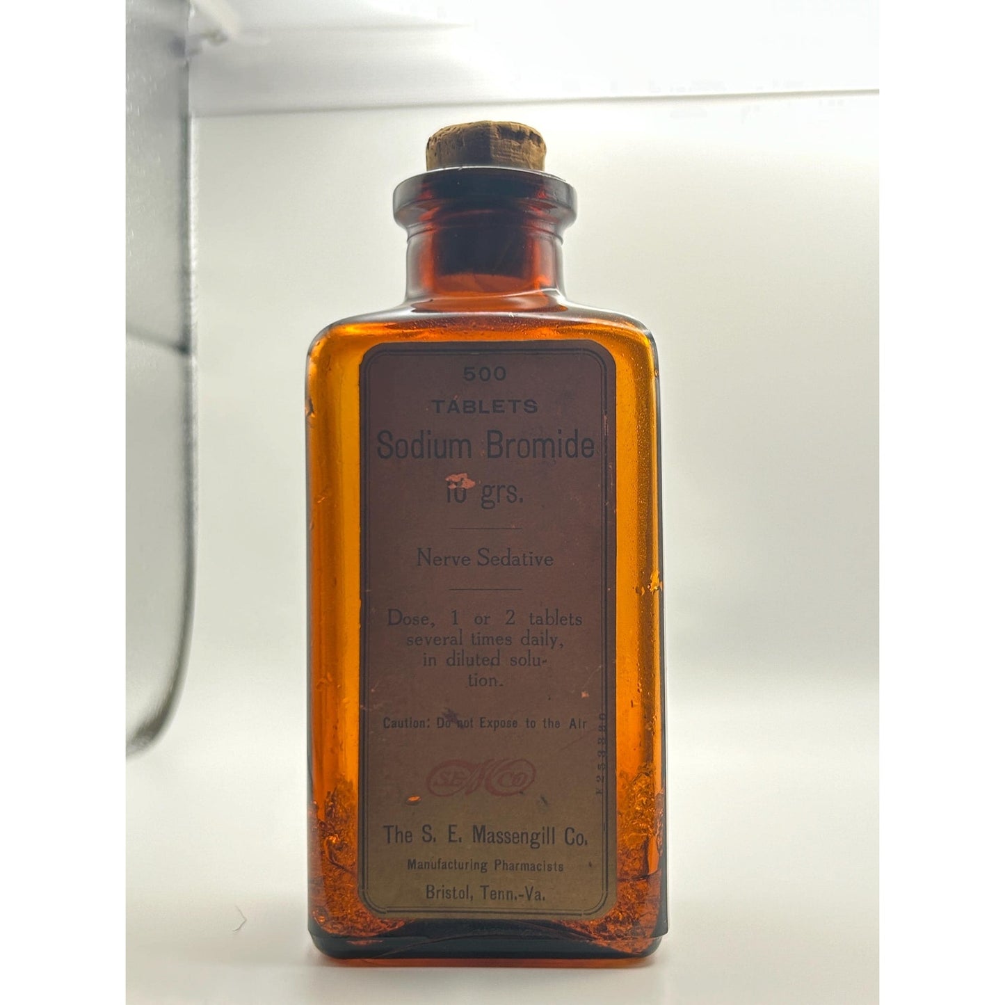 Vintage Massengill Pharmacy Medicine Jar w/ Original Contents Amber Bottle