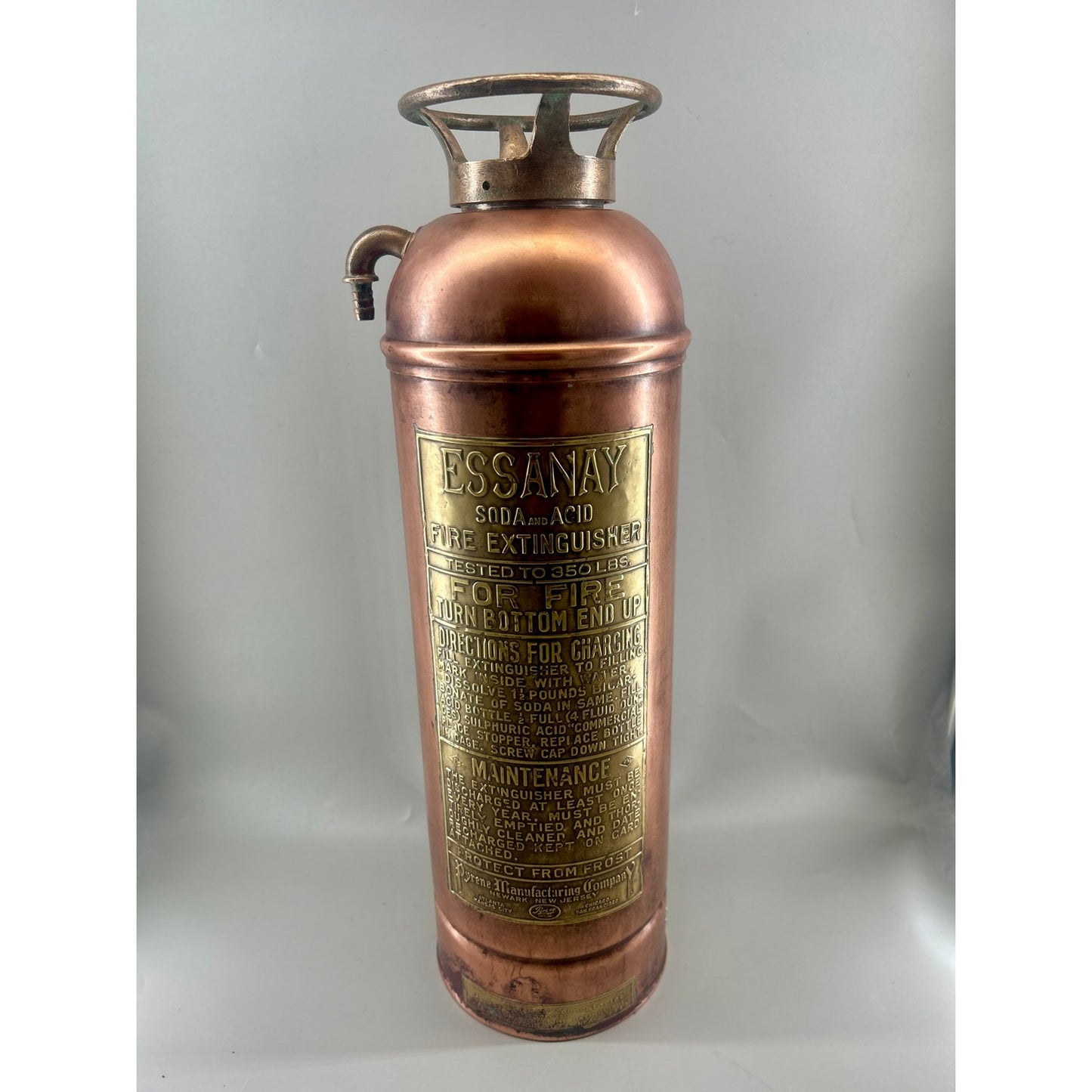 Antique ESSANAY Soda-Acid Fire Extinguisher c.1910s – Solid Copper & Brass – Complete Original Components – Collector Grade. Industrial