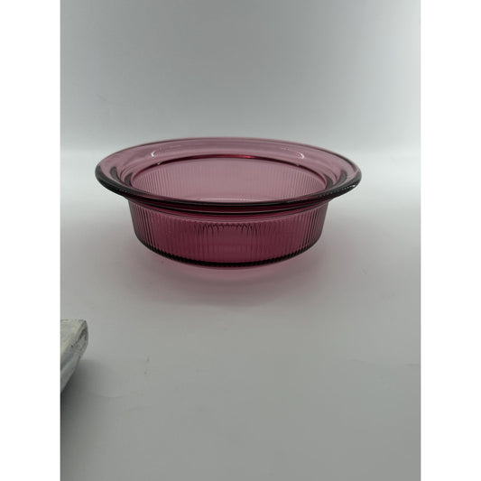 Vintage Corning VISIONS Cranberry Glass Pie Dish V - 30 - B 24oz 750ml Ribbed Baking Dish Oven Safe USA Small Casserole Dish rare Visionware.