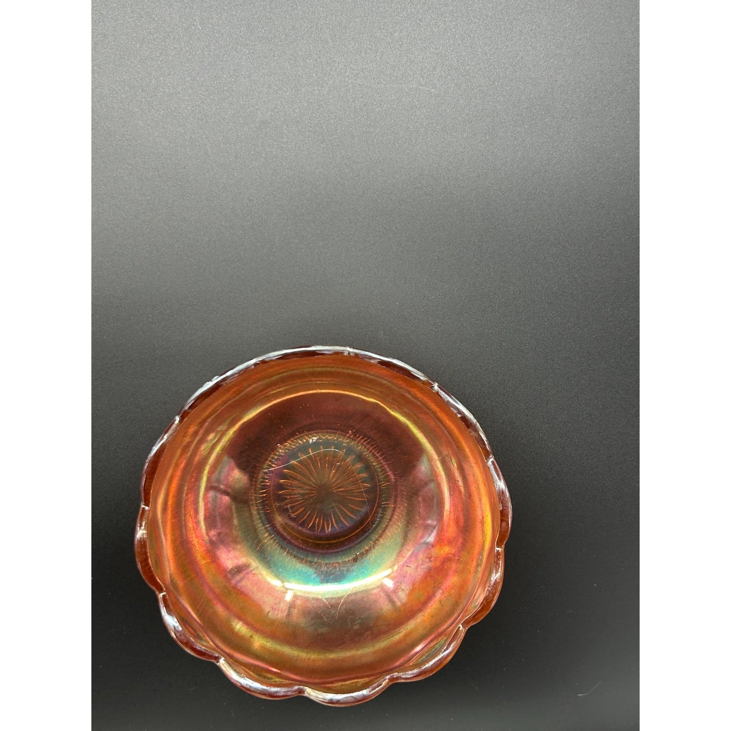 Vintage Antique Carnival Glass Bowl | Amber Marigold Iridescent Bowl | 1920s Pressed Glass