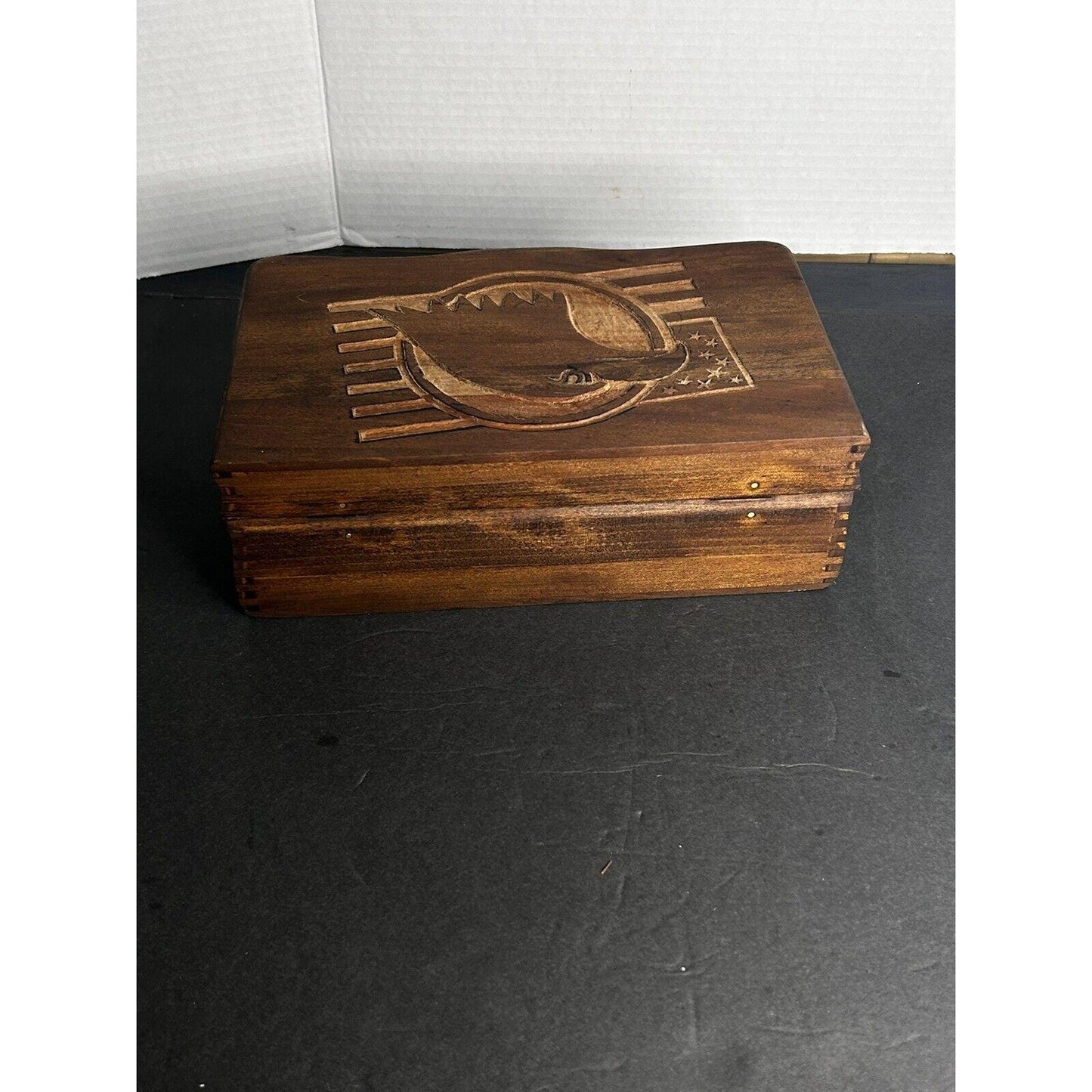 Antique Hand Carved Bald Eagle Wooden Trinket Box With Mirror | America | Trinket_box | Maga | Trump | Patriotic | Home_decor